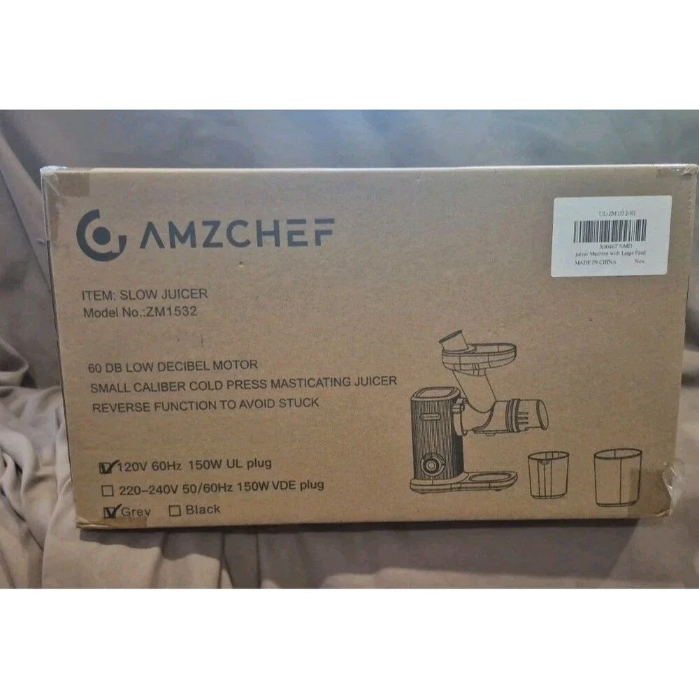 New In Box AMZCHEF Slow Juicer ZM1532 Low Decibel 90% Juice Yield Upgraded Auger